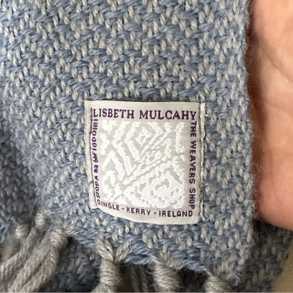 Grey and Blue Alpaca Undulating woven scarf by Lisbeth Mulcahy
